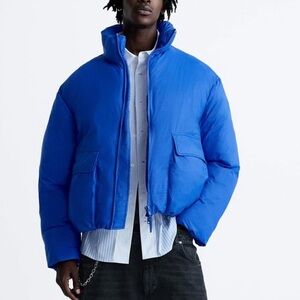 Zara Men's Vibrant Blue Puffer Jacket